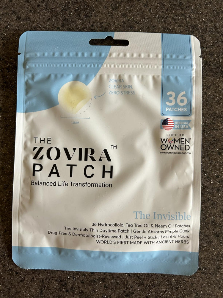 Zovira Patch packaging on a brown surface