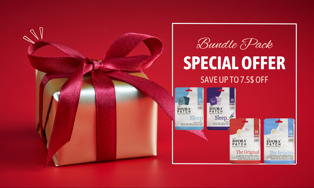 Gift box with red ribbon and zovira packaging on a red background