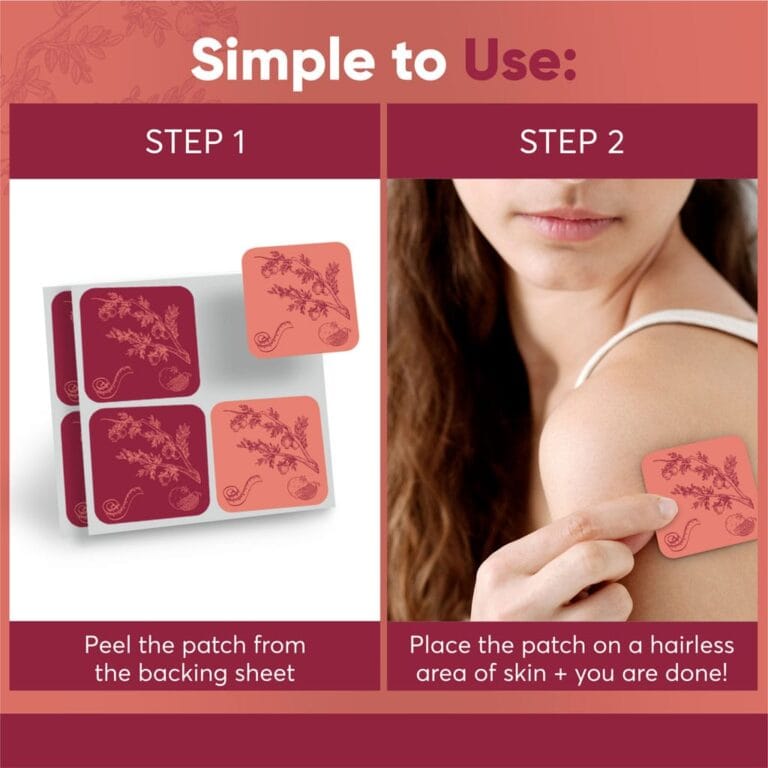 Easy herbal GLP-1 patch application instructions: peel from sheet, place on hairless skin. Simple two-step guide.