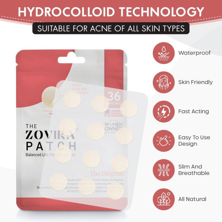 Hydrocolloid Zovira Original Acne patches for all skin types, waterproof, skin-friendly, fast-acting, slim, breathable, all-natural.