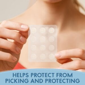 Zovira Invisible Pimple patch pack held by a person, helps protect skin from picking and promotes healing.