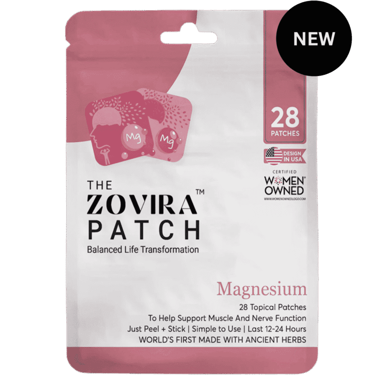Zovira Magnesium Patches, 28-count, for muscle and nerve support. Design in USA, women-owned certified product.