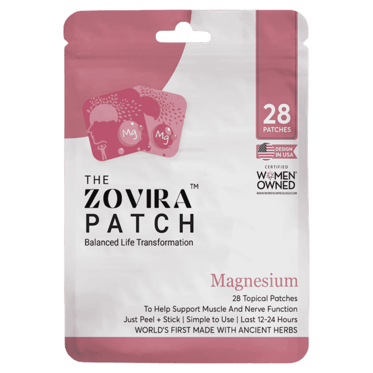 Zovira Magnesium Patches, 28-count, for muscle and nerve support. Design in USA, women-owned certified product.